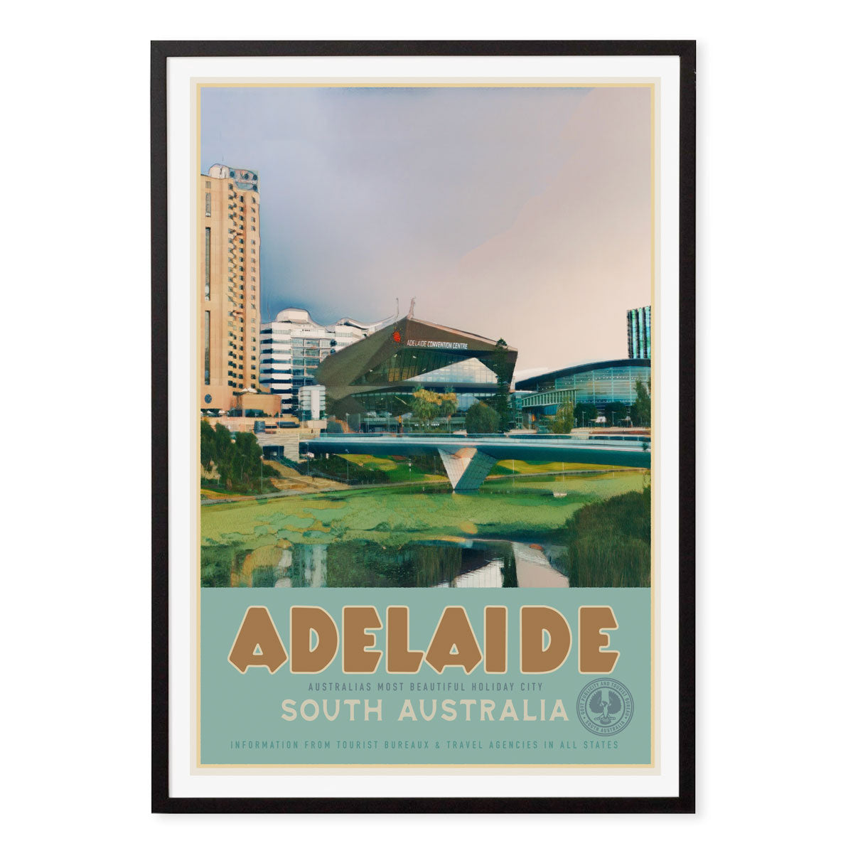 Adelaide South Australia retro vintage print poster in black frame from Places We Luv