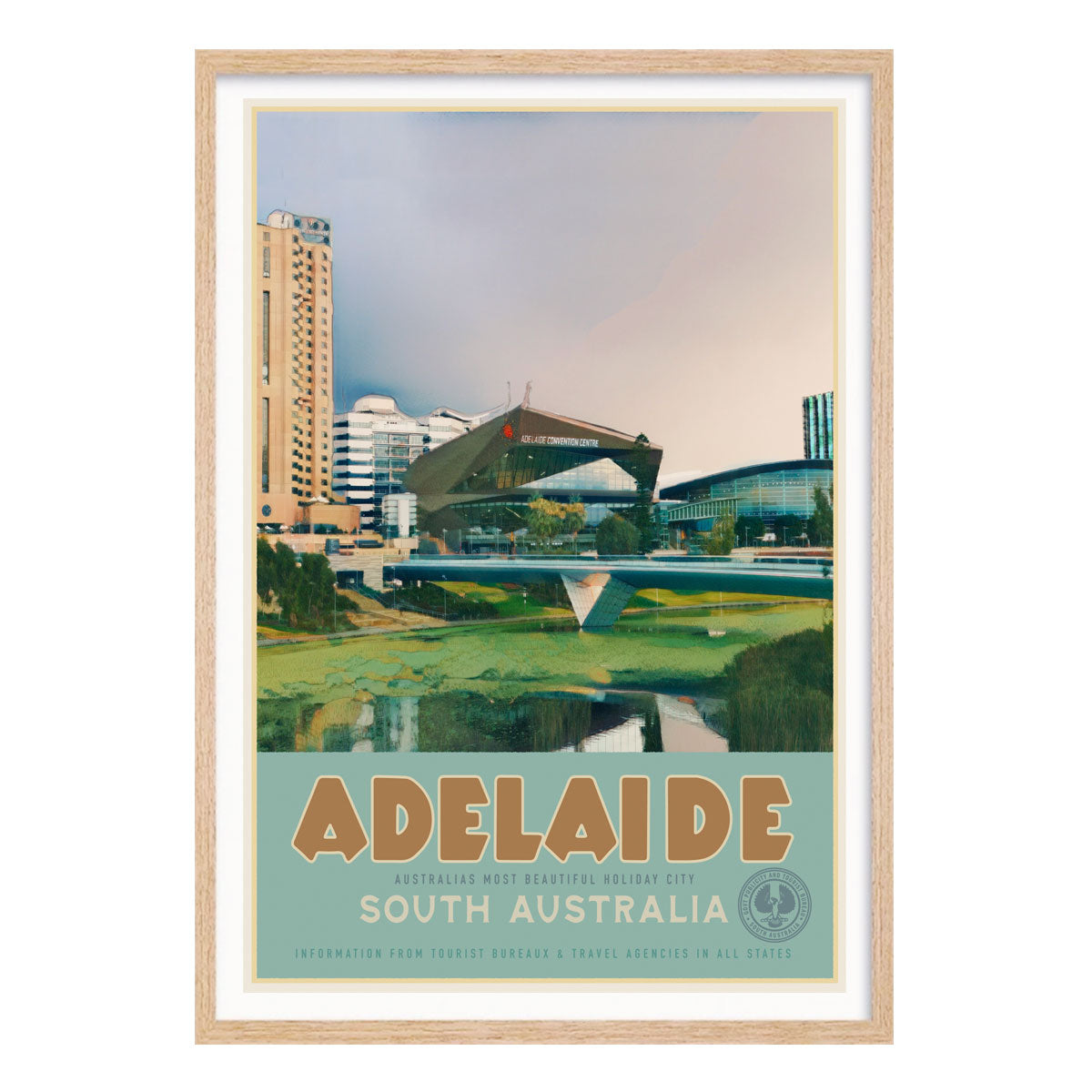 Adelaide South Australia retro vintage print poster in oak frame from Places We Luv