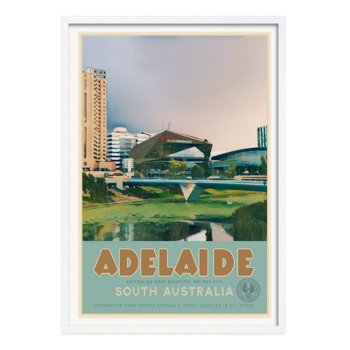 Adelaide South Australia retro vintage print poster in white frame from Places We Luv