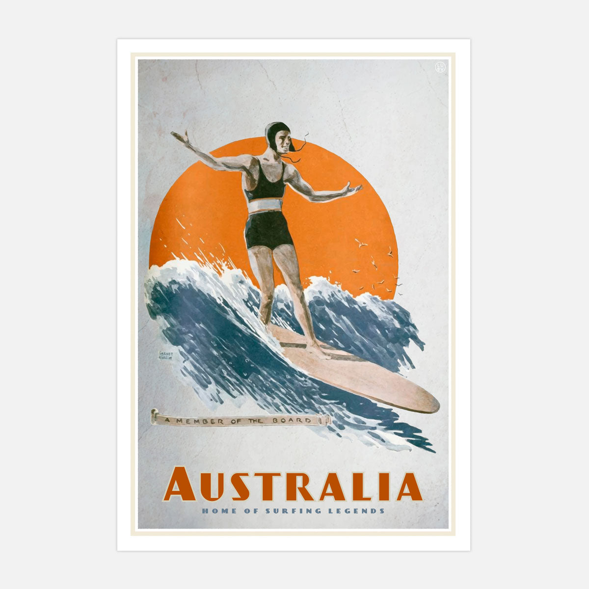 Australia retro surfer on longboard print from Places We Luv