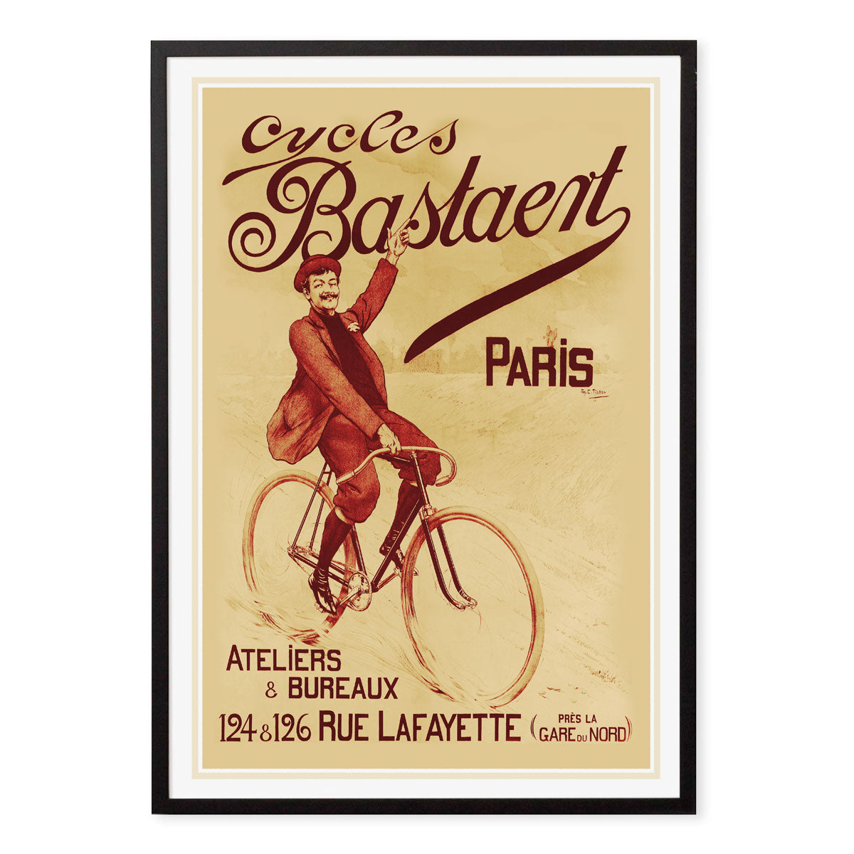 Poster retro Cycles Bastaert Paris in black frame from Places We Luv