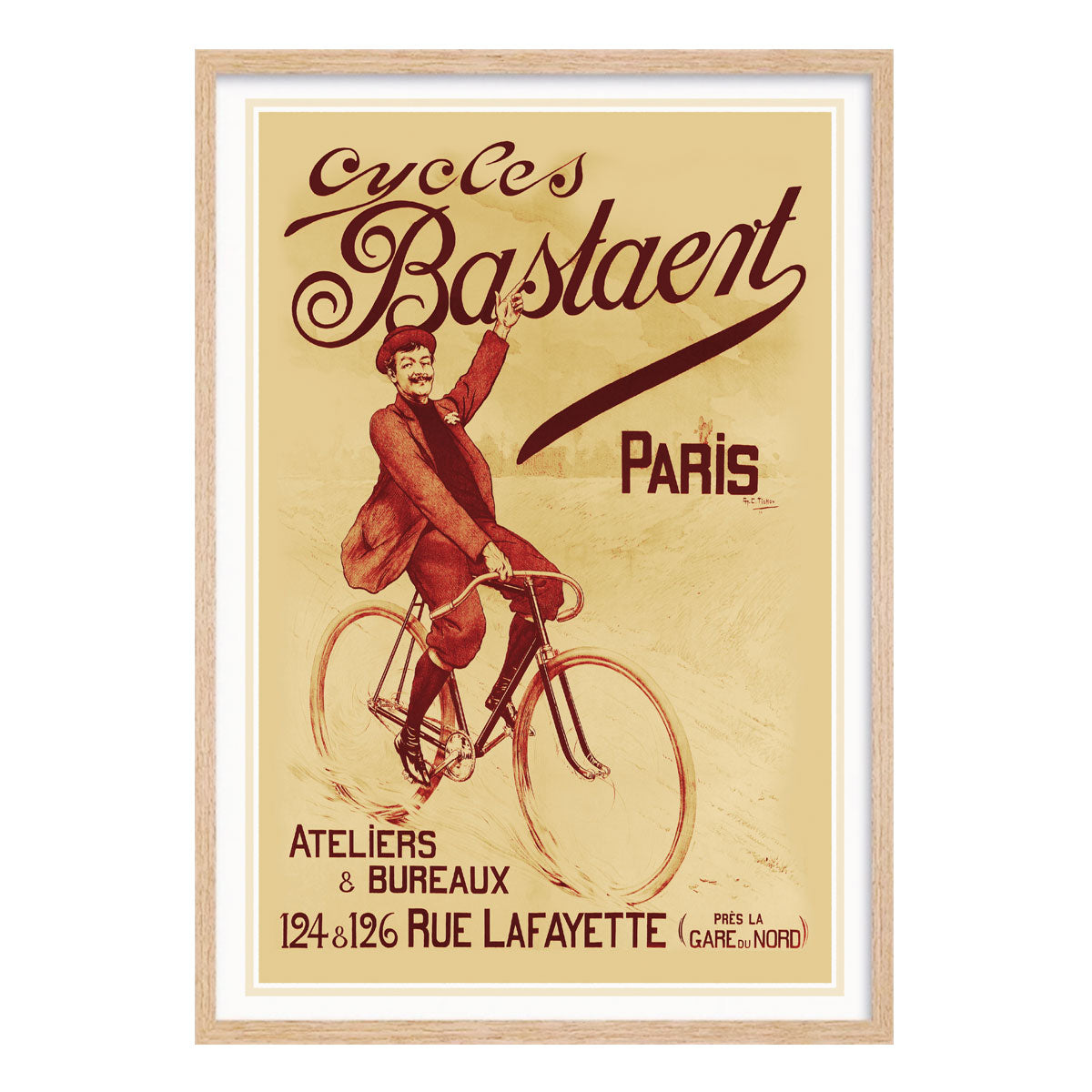 Poster retro Cycles Bastaert Paris in oak frame from Places We Luv