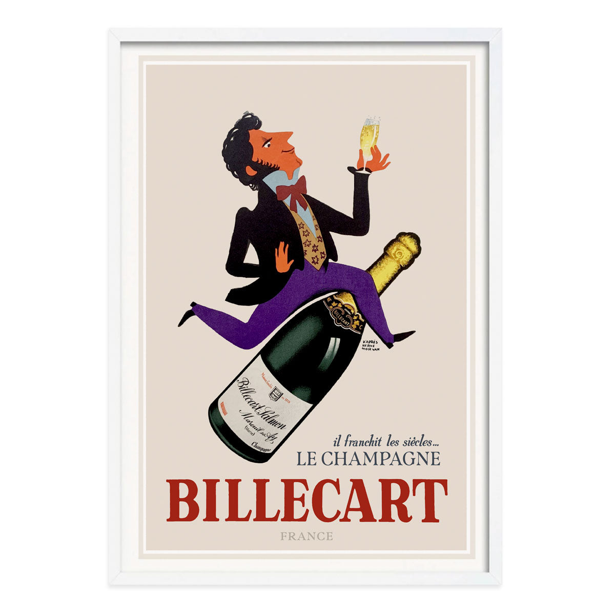 BilleCart Champagne France retro poster print in white frame from Places We Luv