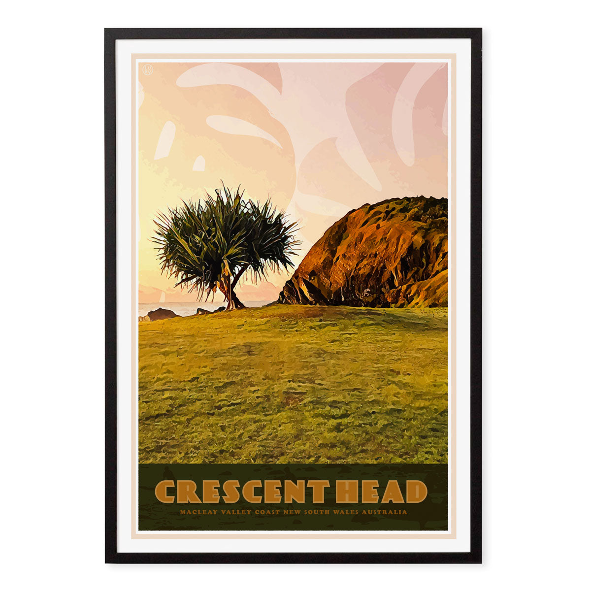 Crescent Head NSW Australia retro vintage poster print in black frame from Places We Luv