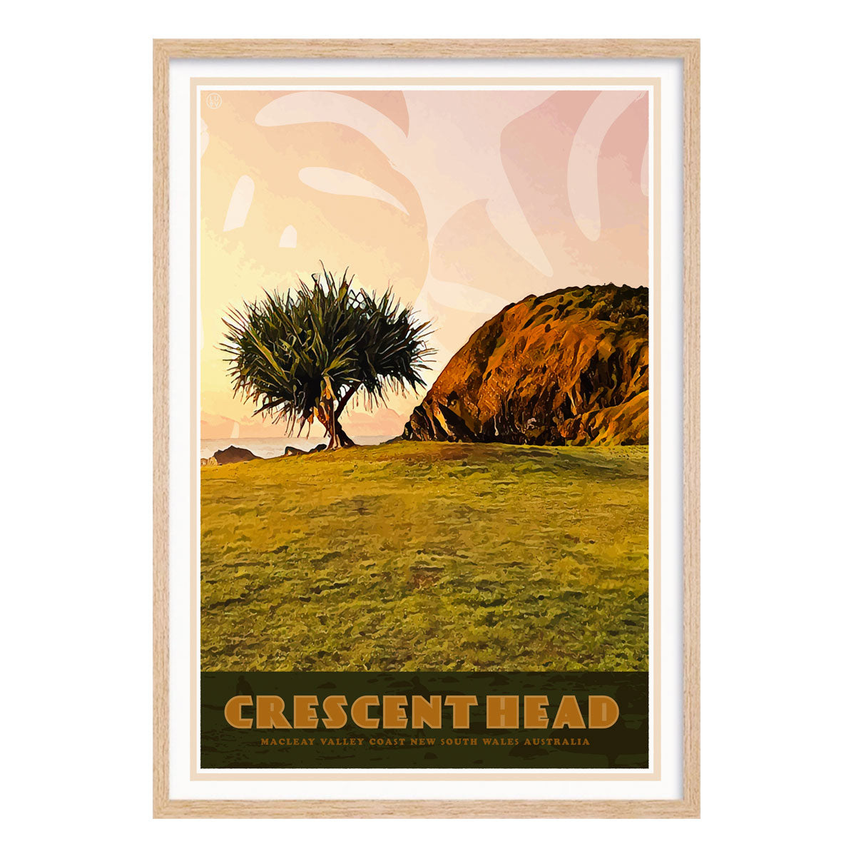 Crescent Head NSW Australia retro vintage poster print in oak frame from Places We Luv