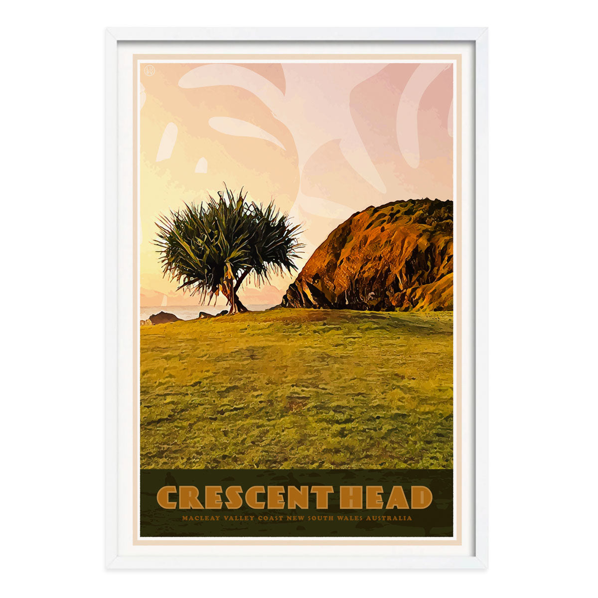 Crescent Head NSW Australia retro vintage poster print in white frame from Places We Luv