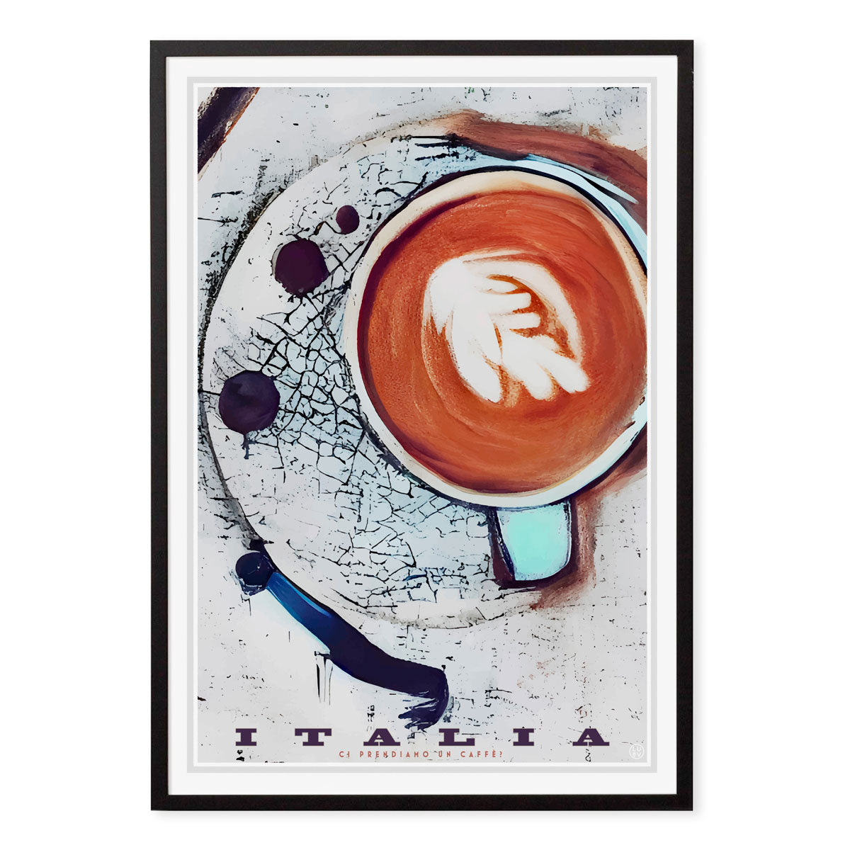 Cappuccino Italy retro vintage poster print in black frame from Places We Luv