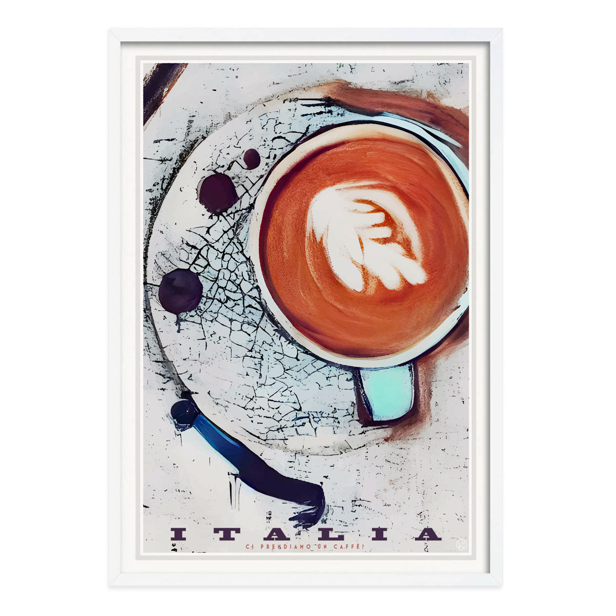 Cappuccino Italy retro vintage poster print in white frame from Places We Luv