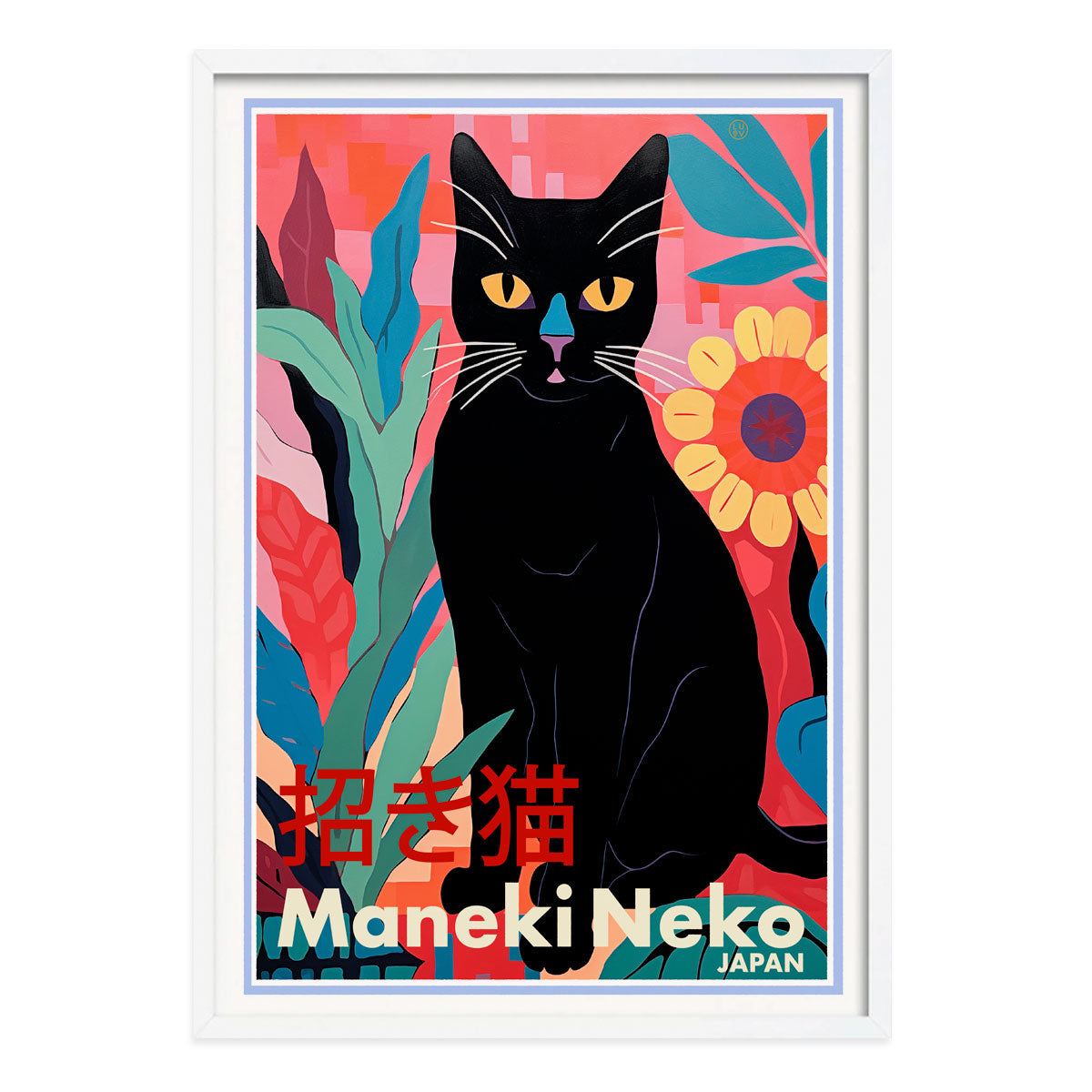 Retro poster Maneki Neko Japan Black Cat