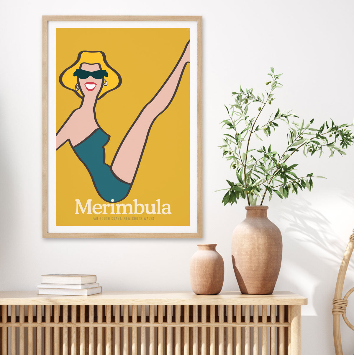 Merimbula NSW beach girl retro poster print from Places We Luv