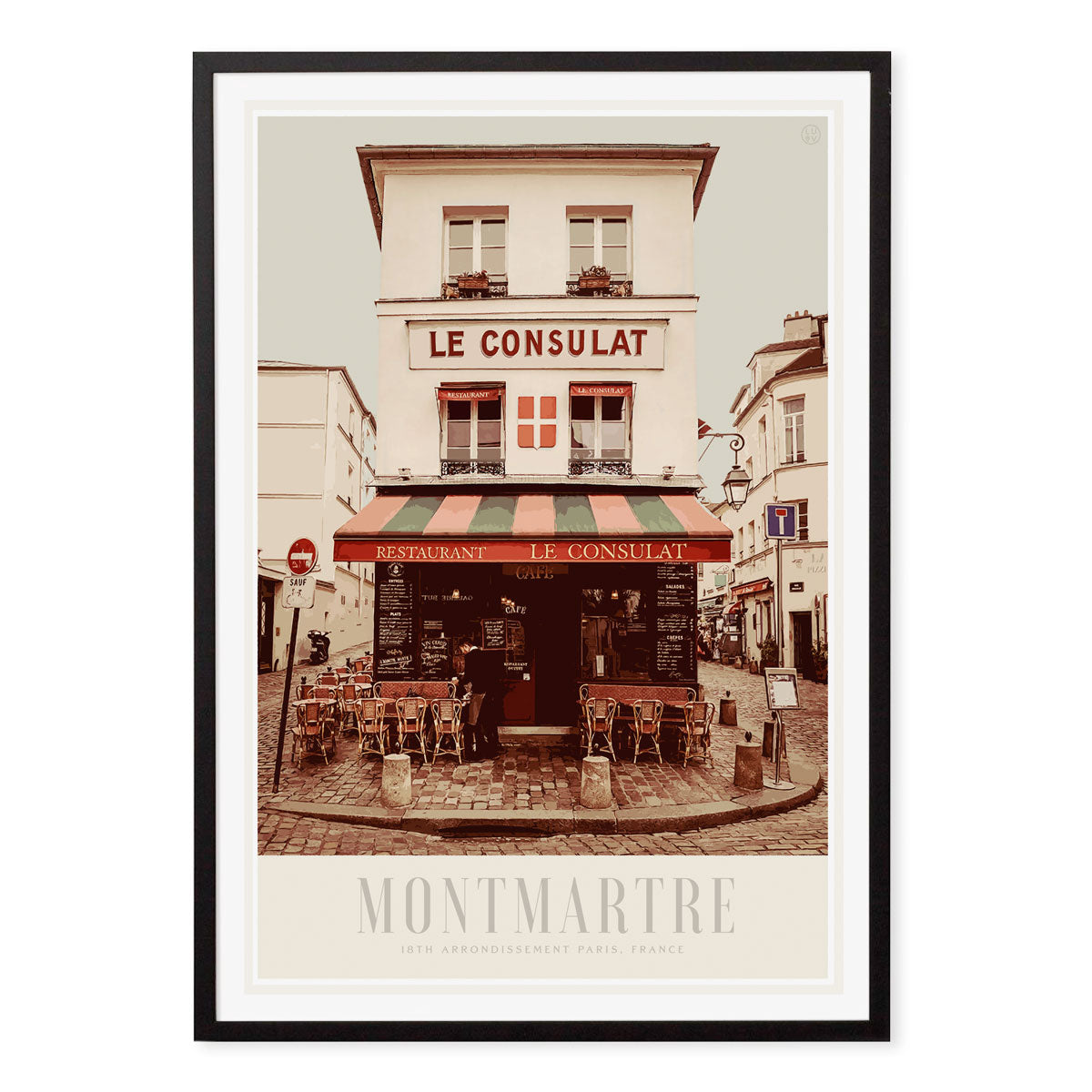 Le Consulat Cafe Paris retro vintage poster print in black frame from Places We Luv