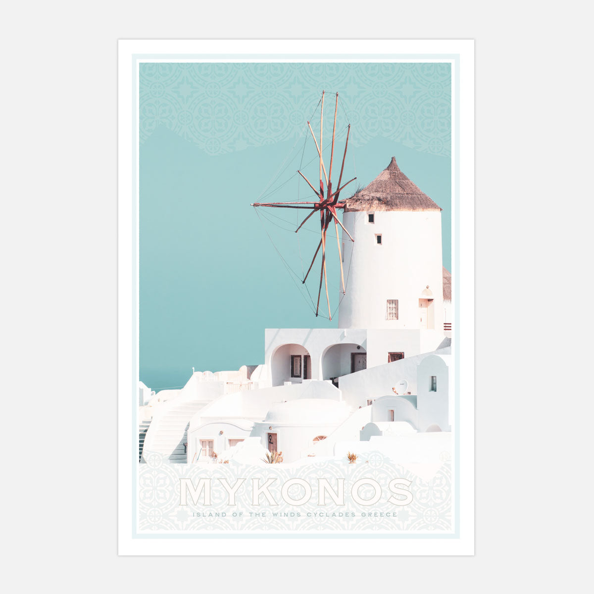 Mykonos Greek Island Windmill retro poster from Places We Luv