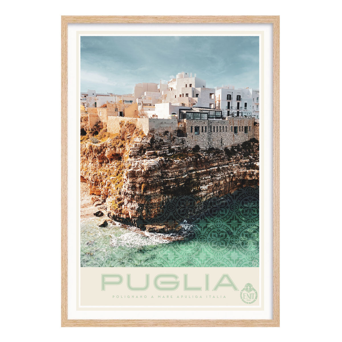 Puglia coast retro vintage poster print in oak frame from Places We Luv