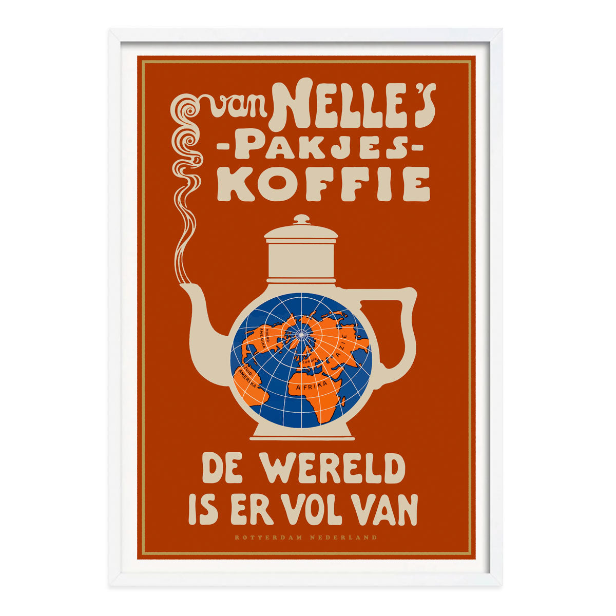 Van Nelles Coffee The Netherlands retro vintage poster print  in white frame from Places We Luv