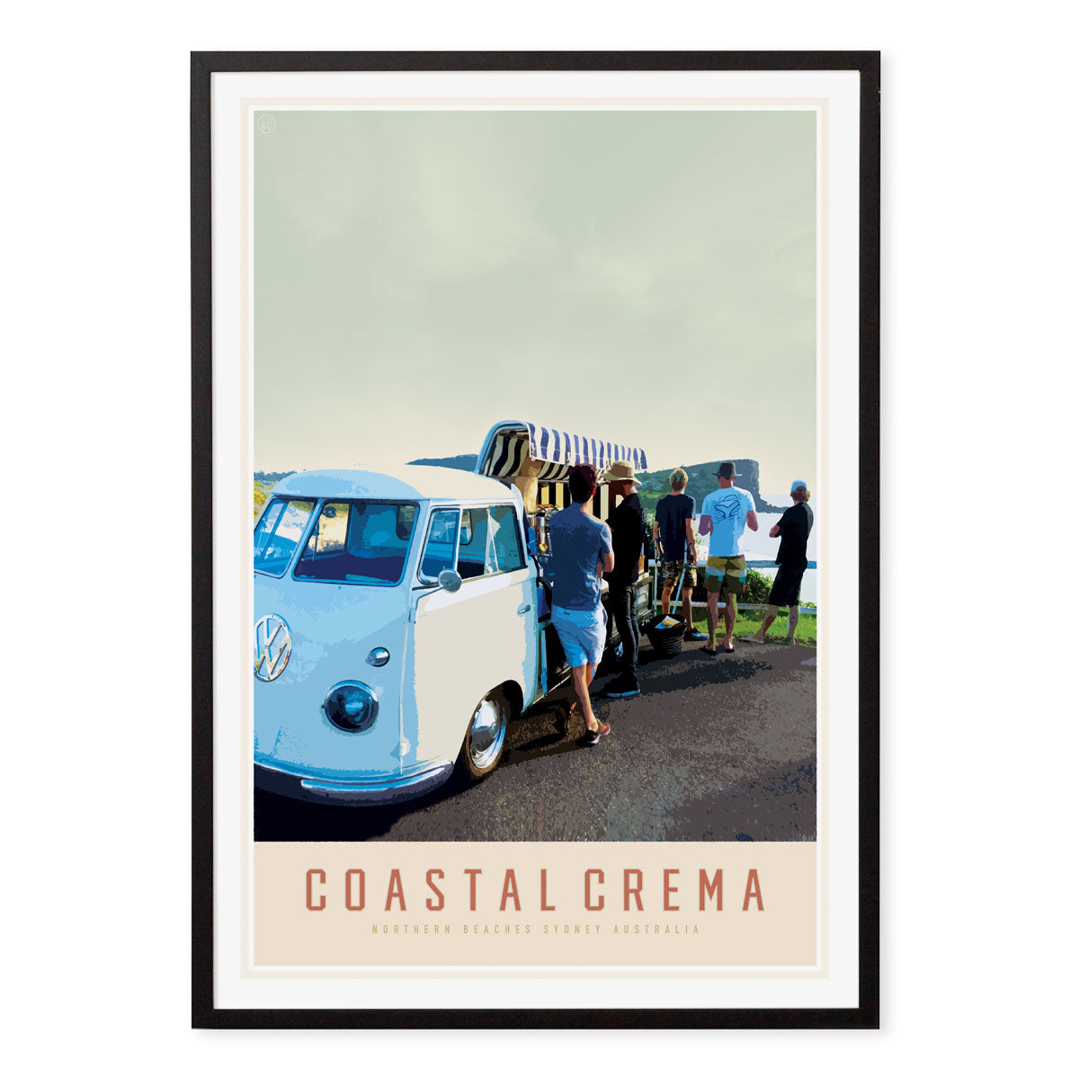 Coastal Crema Northern Beaches Sydney retro print in black frame from Places We Luv