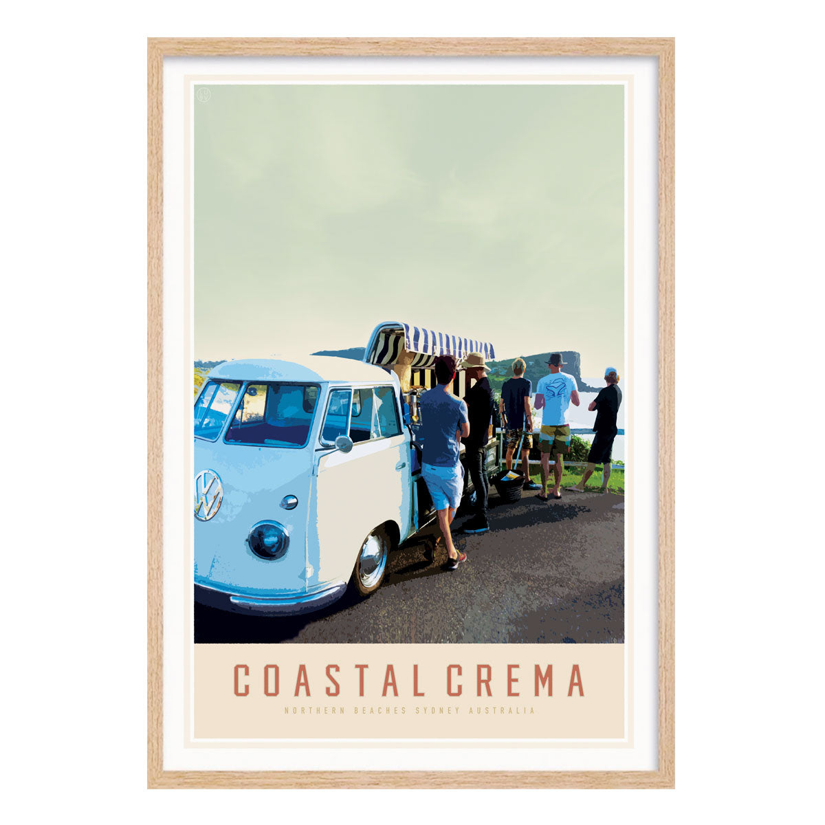 Coastal Crema Northern Beaches Sydney retro print in oak frame from Places We Luv