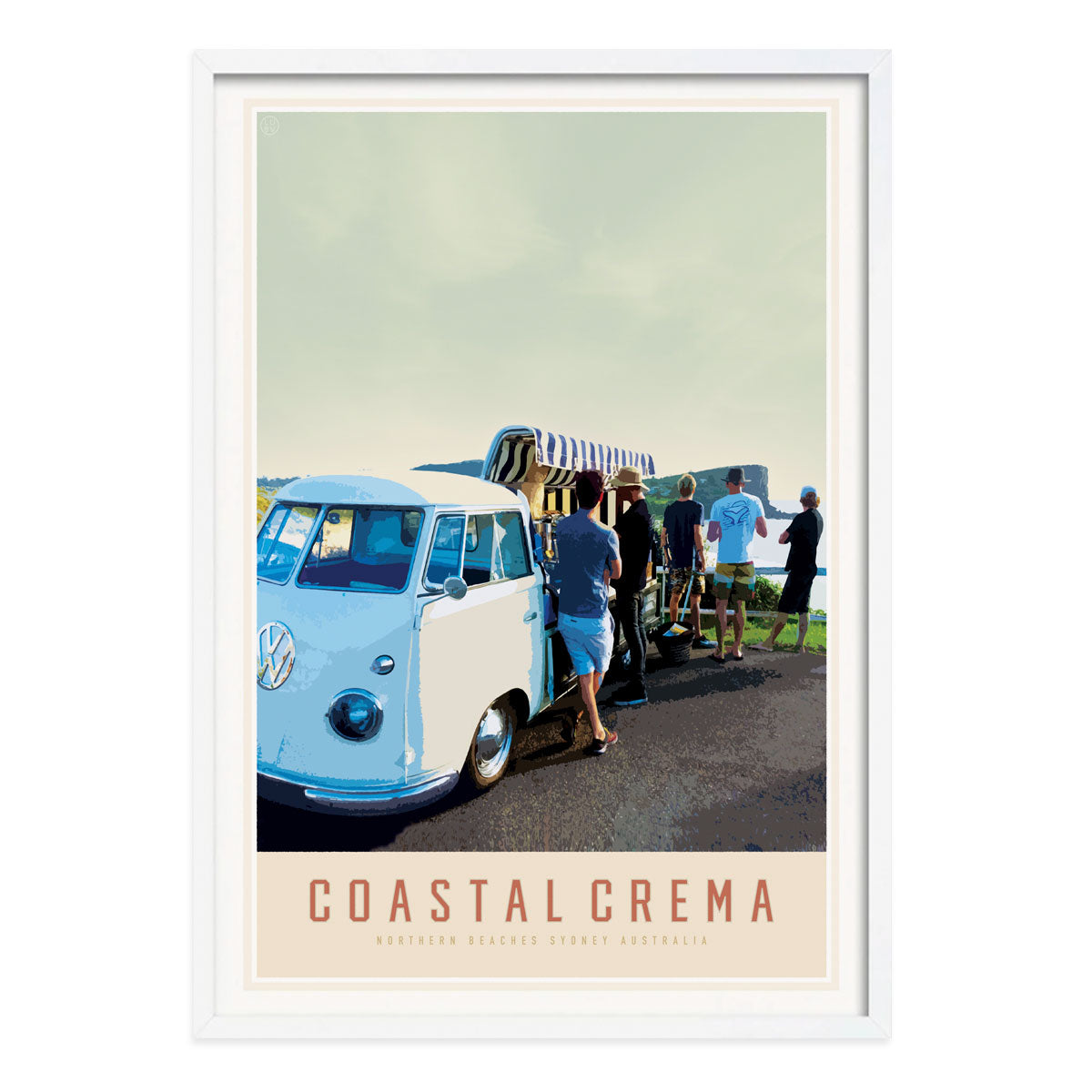 Coastal Crema Northern Beaches Sydney retro print in white frame from Places We Luv