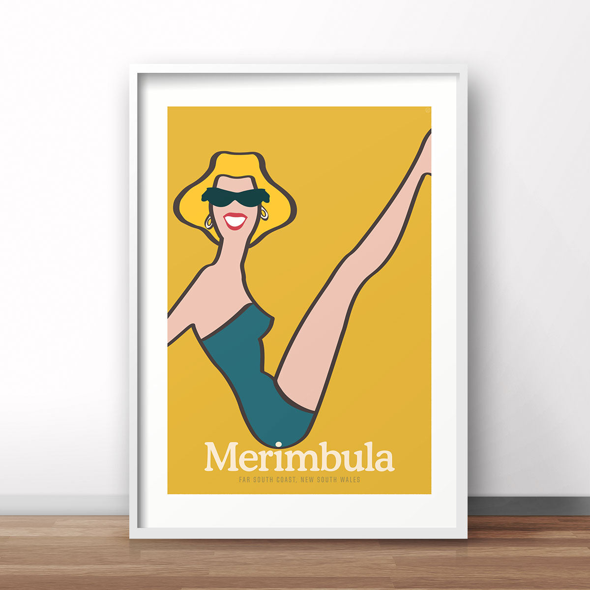 Merimbula beach girl retro poster print from Places We Luv