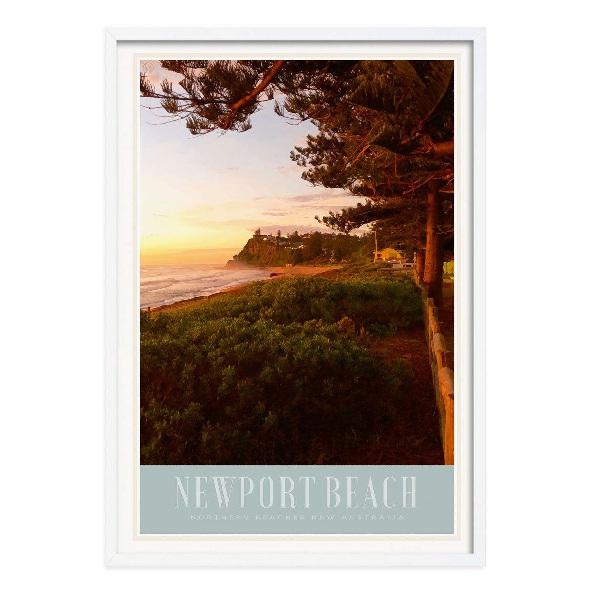 Newport beach retro vintage poster print in white frame from places we luv