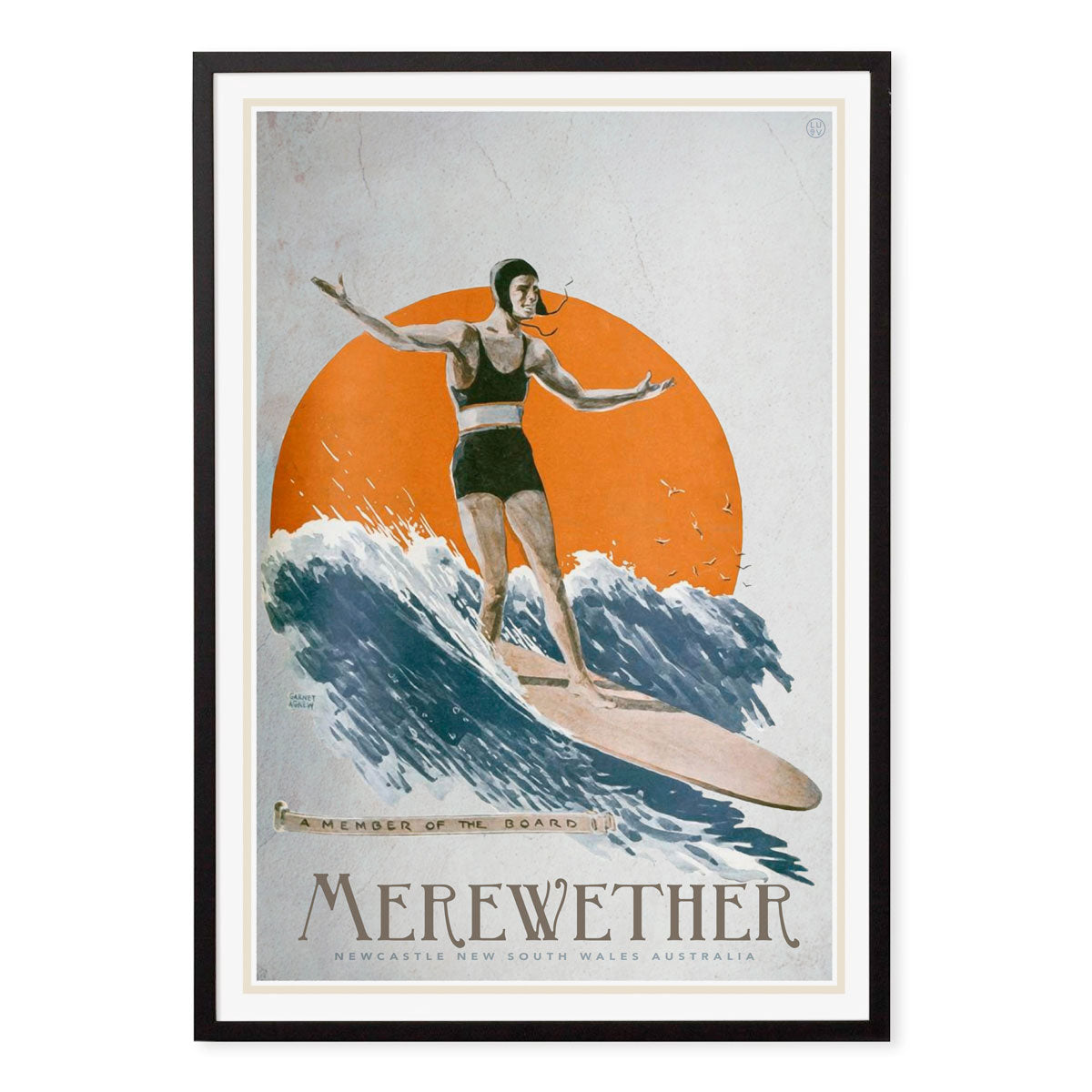 Merewether Retro Surfer Travel Poster